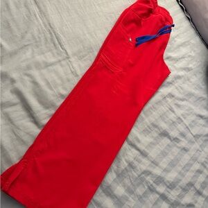 fig and flower Red Maxi Dress with Blue Tie Detail